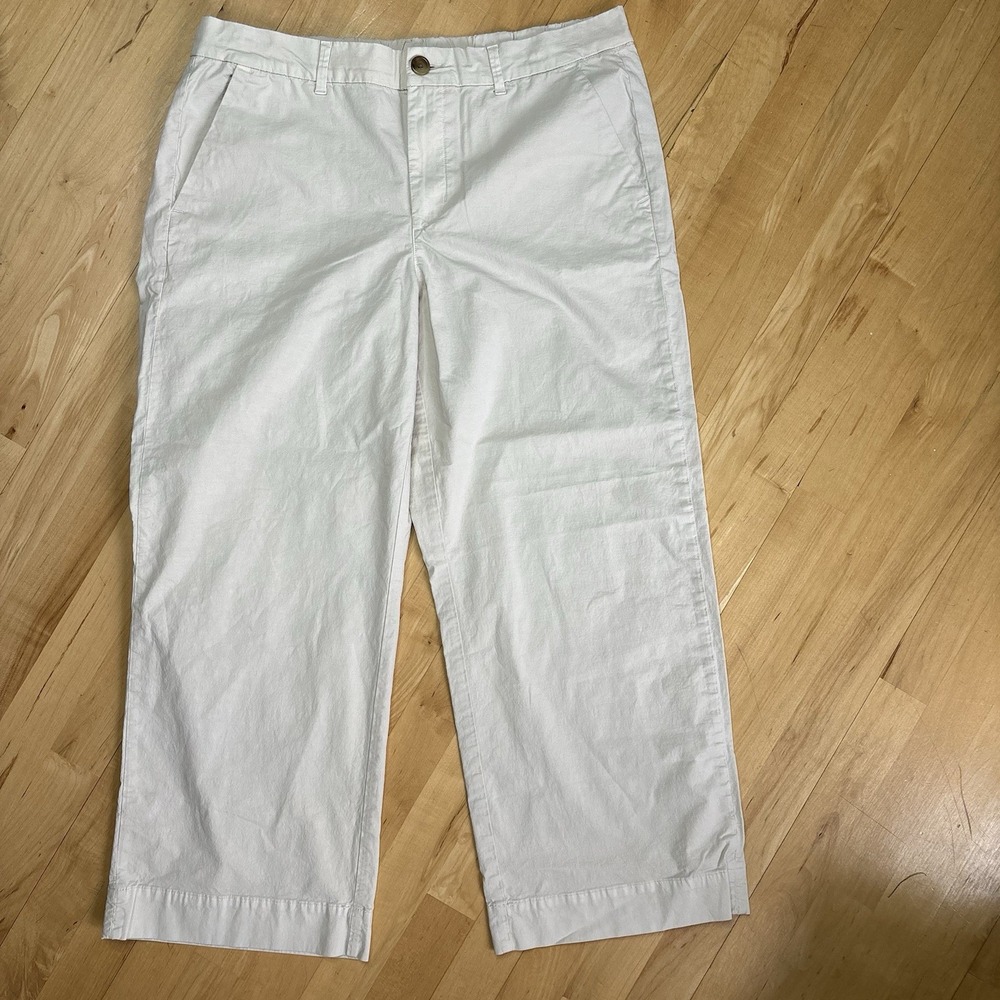 American Eagle Stovepipe Khaki Pants 12 Women's‎ Beige Mid Rise Short Wide Leg